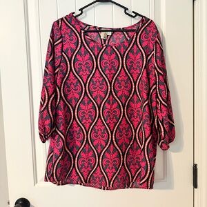 Francesca’s bird cage lane pink blouse top shirt women’s size large EUC